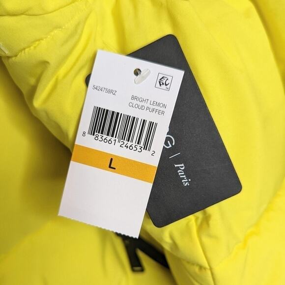 BCBGMaxAzria lemon yellow puffy coat hooded winter insulated size L - Picture 3 of 7